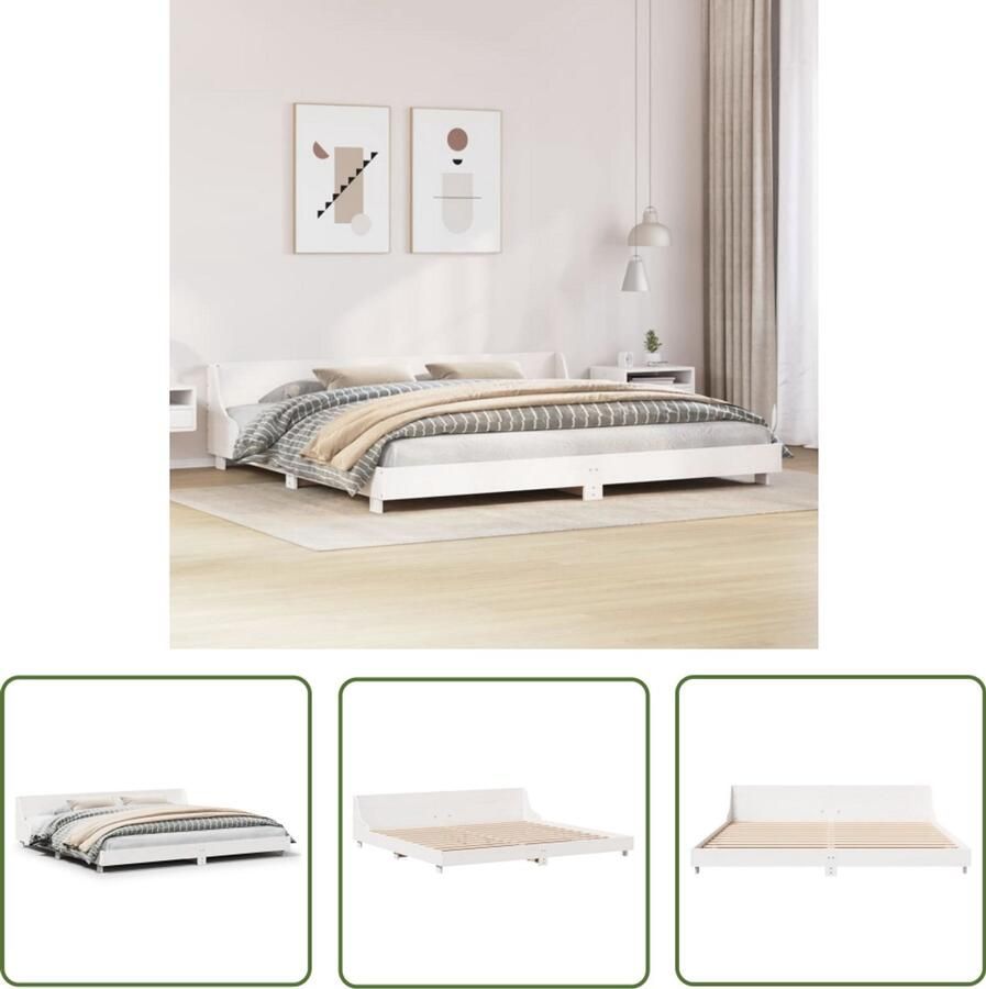 VidaXL Bedframe zonder matras massief grenenhout wit 200x200 cm Wit Bedframe Grenenhout Bed Houten Bed King Size Bed Tweepersoons Bed