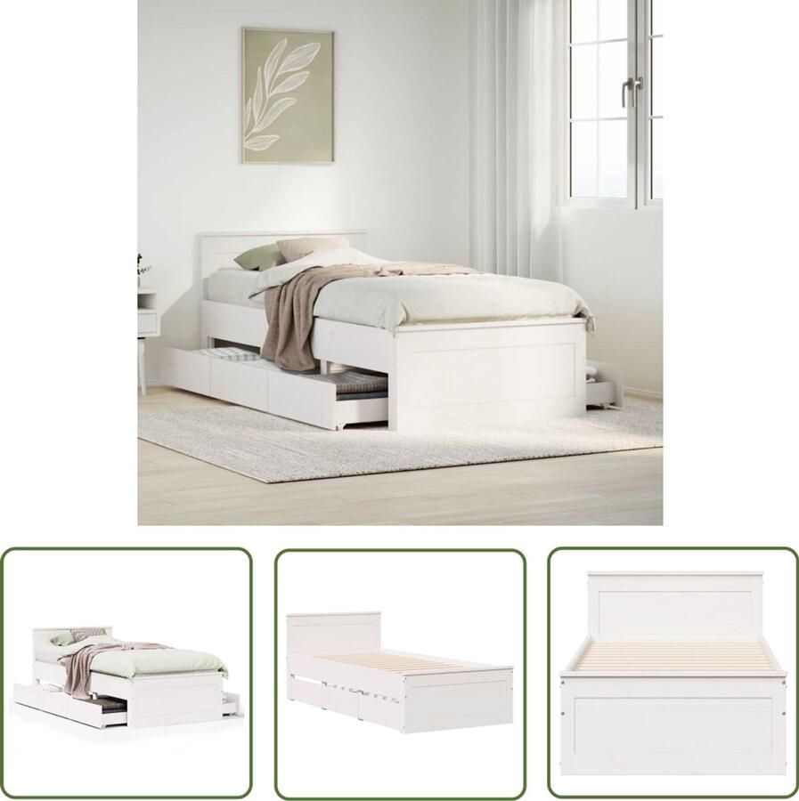 VidaXL Bedframe met hoofdbord zonder matras grenenhout wit 90x190 cm Bedframe Grenenhout Bed Hoofdbord Slaapkamers