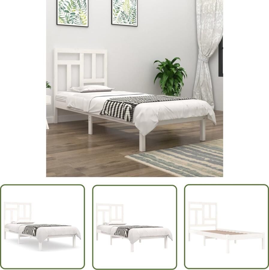 The Living Store Bedframe zonder matras massief grenenhout wit 90x190 cm Witte Bedbank Grenenhout Bedframe Enkel Bed Stapelbare Bedbanken Design Bed