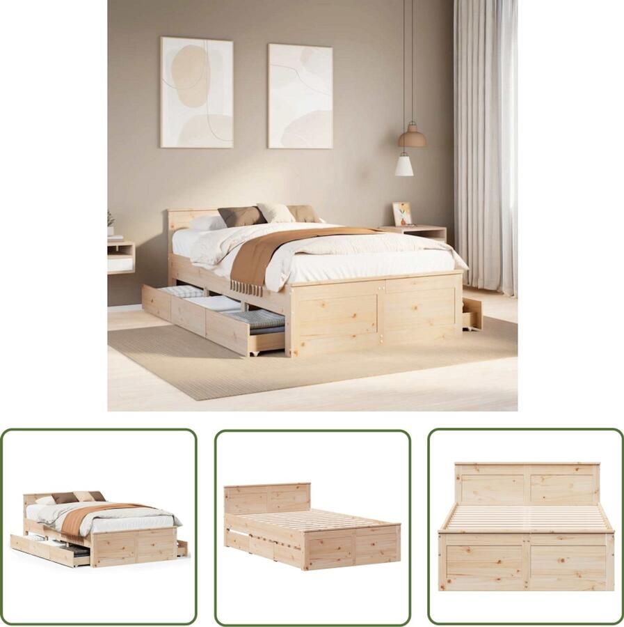 VidaXL Bedframe zonder matras met hoofdbord grenenhout 120x190 cm Bedframe Grenenhout Bed Slaapkamers Hoofdbord