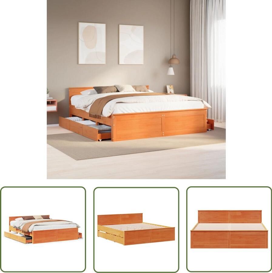 VidaXL Bedframe zonder matras met hoofdbord grenenhout bruin 180x200cm Bedframe Grenenhout Bed Hoofdbord Slaapkamers