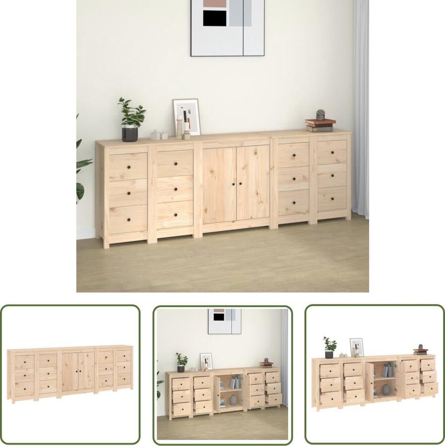 The Living Store Dressoir 230x35x80 cm massief grenenhout Dressoir Houten Dressoir Grenoble Houtsoort Vintage Dressoir Landelijk Dressoir