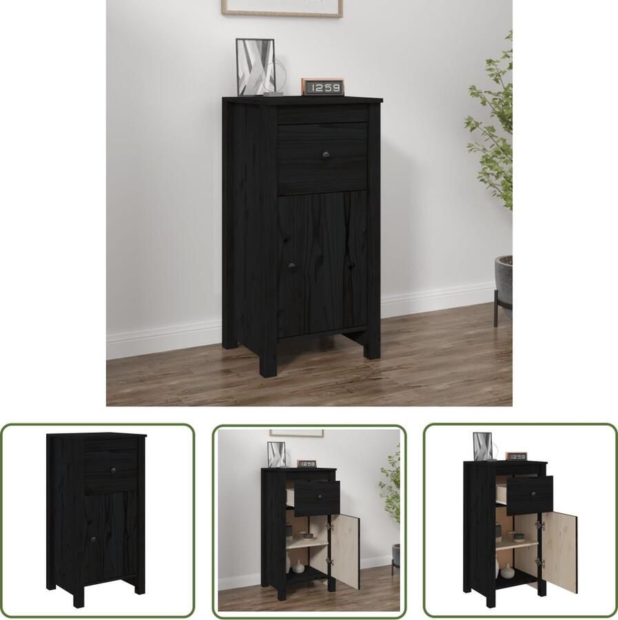 The Living Store Dressoir 40x35x80 cm massief grenenhout zwart Dressoir Houten Dressoir Grenenhouten Dressoir Black Furniture Opbergmeubilair