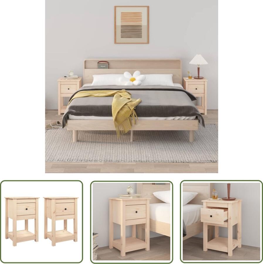 The Living Store Nachtkastjes 2 st 40x35x61 5 cm massief grenenhout Nachtkastje Grenenhout Bruine Kast Houten Kast Slaapkamers - Foto 2