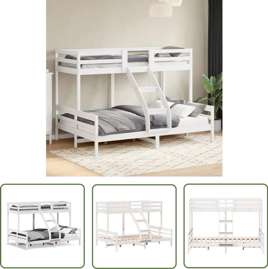 VidaXL Stapelbed massief grenenhout wit 80x200 140x200 cm Stapelbed Grenenhout Houten Bed Kids Bed Tweepersoonsbed