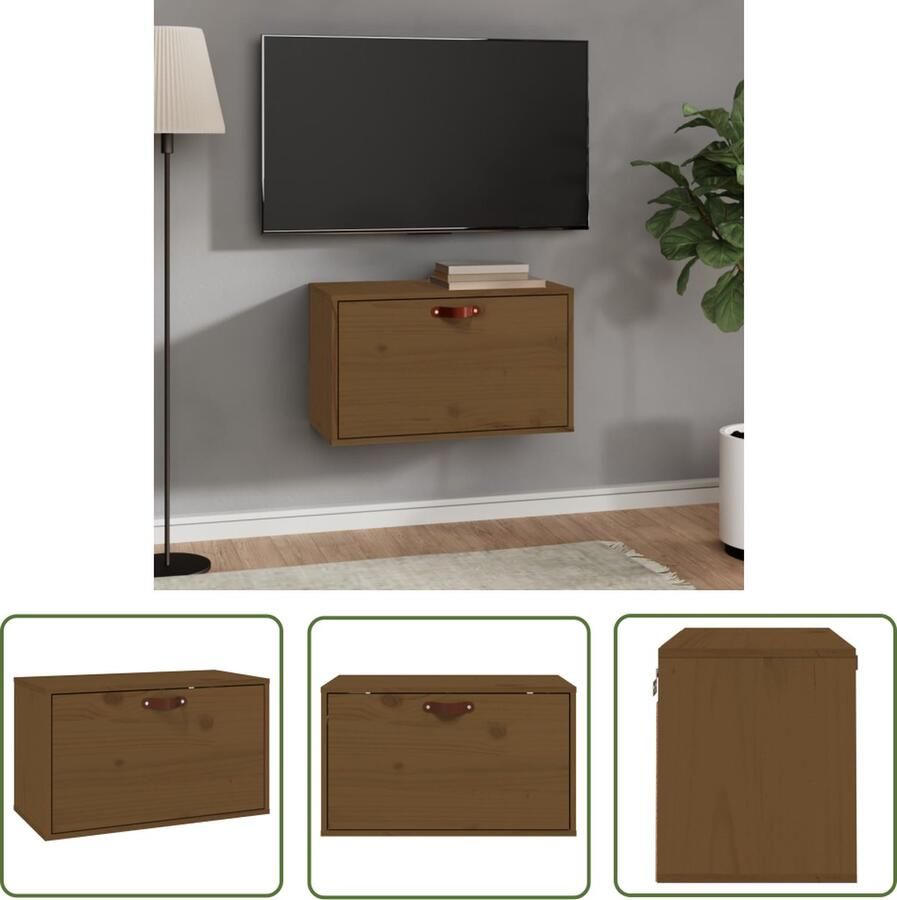 The Living Store Wandkast 60x30x35 cm massief grenenhout honingbruin Wandkast Grenoble Hout Honingbruin Opbergkast Salontafel