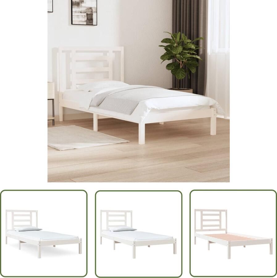 The Living Store Bedframe zonder matras massief grenenhout wit 90x190 cm Bedframe Grenenhouten Bed Wit Bed Enkel Bed Modern Bed - Foto 2
