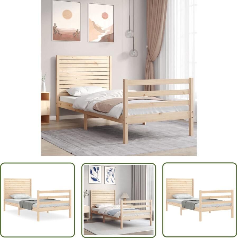 VidaXL Bedframe Massief Hout 90x200 cm Massief Hout Bed Grenenhout Bed Hoofdboard Bed Tweepersoons Bed Frame Slaapkamer Meubels Slaapcomfort