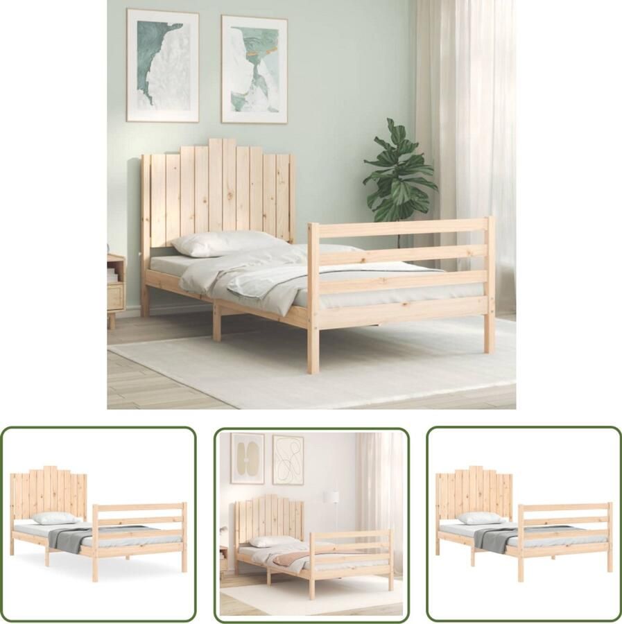 VidaXL Grenenhouten Bed Massief Houten Bed Bedframe met hoofdbord massief hout 100x200 cm Bed Frame Tweepersoonsbed Boxspring Bed