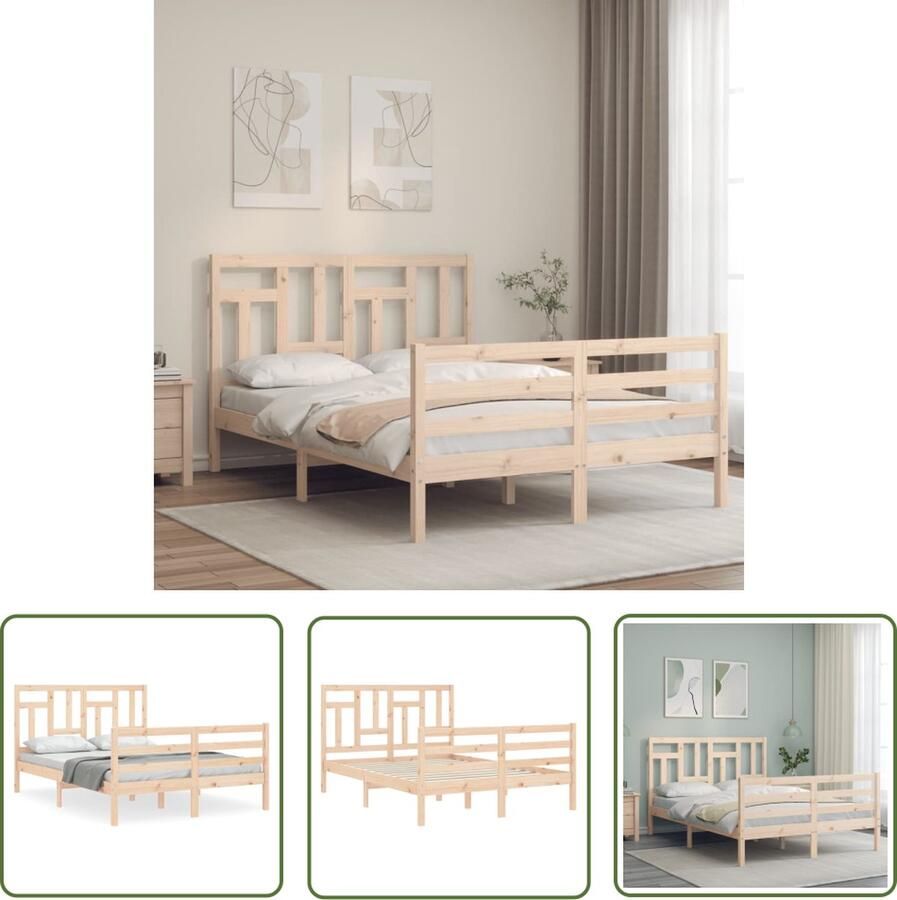 The Living Store Bedframe Massief Grenen Houten Bed 195.5x125.5x100cm Multiplex Lattenbodem Massief Houten Bed Grenenhouten Bed Hoofd- En Voeteneind Tweepersoonsbed Bed Frame