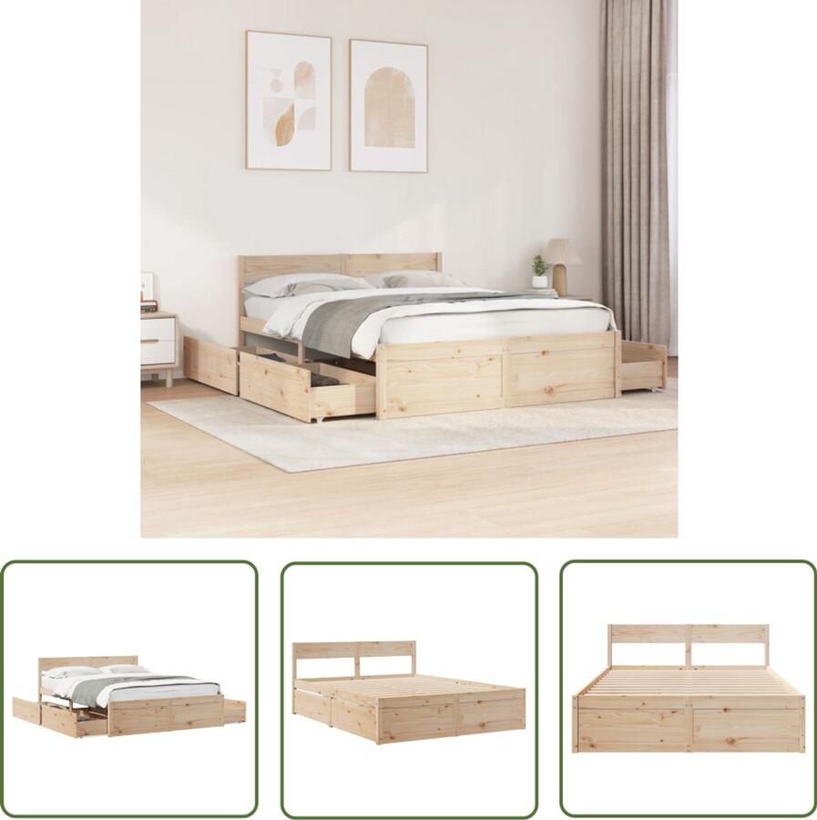 VidaXL Grenenhouten Bed Massief Houten Bed Bedframe zonder matras massief grenenhout 160x200 cm Bed Frame Tweepersoons Bed Met Lade