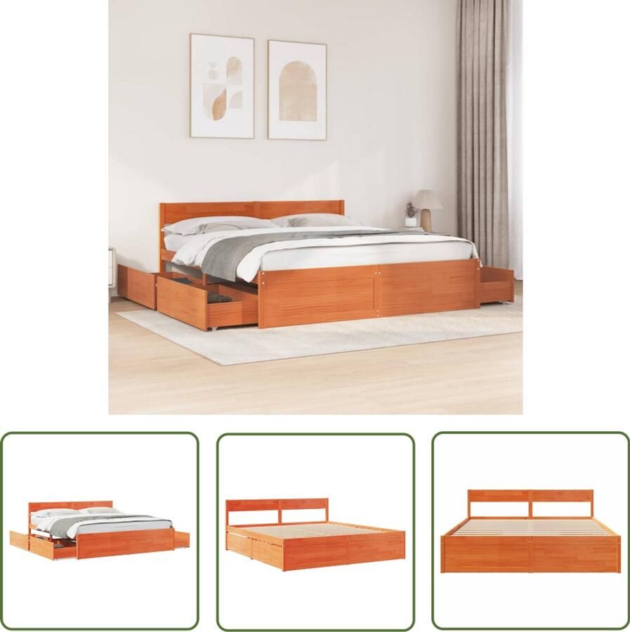 VidaXL Grenenhouten Bed Massief Houten Bed Bedframe zonder matras massief grenenhout wasbruin 180x200 cm Bruine Bed Boxspring Bed Tweepersoons Bed
