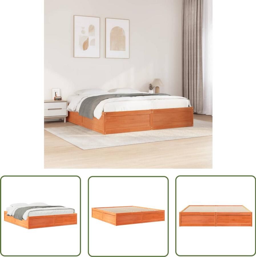 VidaXL Grenenhouten Bed Massief Houten Bed Bedframe zonder matras massief grenenhout wasbruin 180x200 cm Bruine Bed 180x200 Tweepersoonsbed