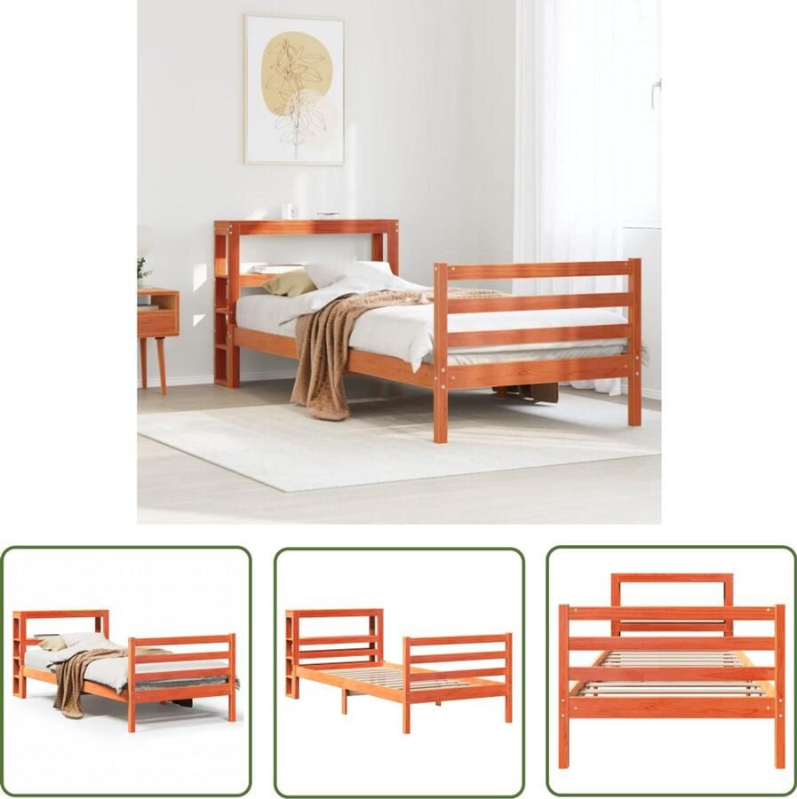 The Living Store Bedframe zonder matras massief grenenhout wasbruin 75x190 cm Massief Houten Bed Grenenhouten Bed Bedframe Tweepersoons Bed Stapelbare Bedbodems