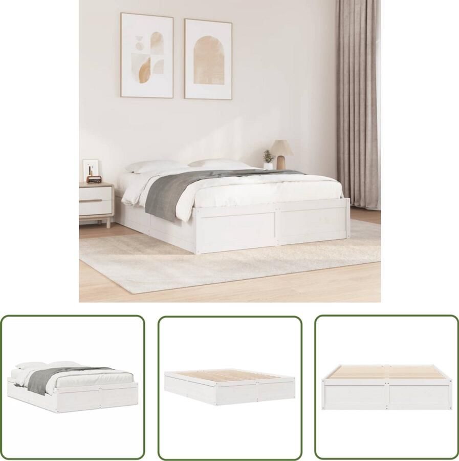 VidaXL Grenenhouten Bed Massief Houten Bed Bedframe zonder matras massief grenenhout wit 160x200 cm Wit Bed 160x200 Tweepersoonsbed