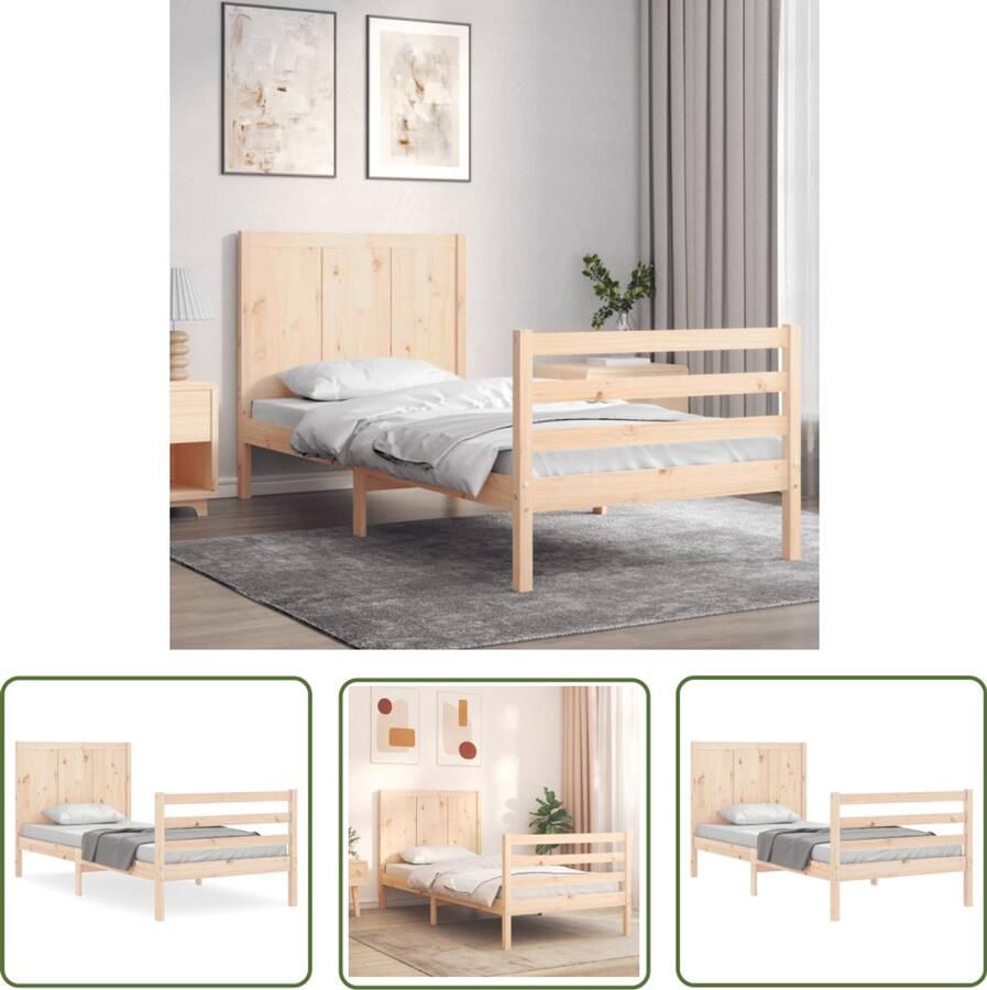 VidaXL Grenenhouten Bed Massief Houten Bed Frame Bedframe met hoofdbord massief hout 100x200 cm Bed 100x200 Tweepersoons Bed Met Hoofdbord