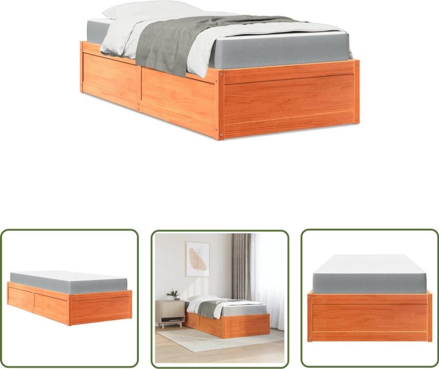 VidaXL Bed met matras massief grenenhout wasbruin 100x200 cm Massief Houten Bed Grenenhouten Bed Bruine Bed Tweepersoonsbed Boxspring Bed