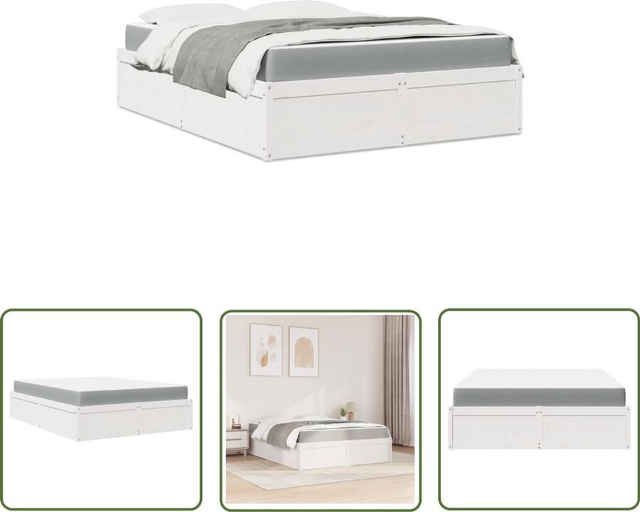 VidaXL Bed met matras massief grenenhout wit 140x200 cm Massief Houten Bed Grenenhouten Bed Wit Bed Tweepersoonsbed Boxspring Bed