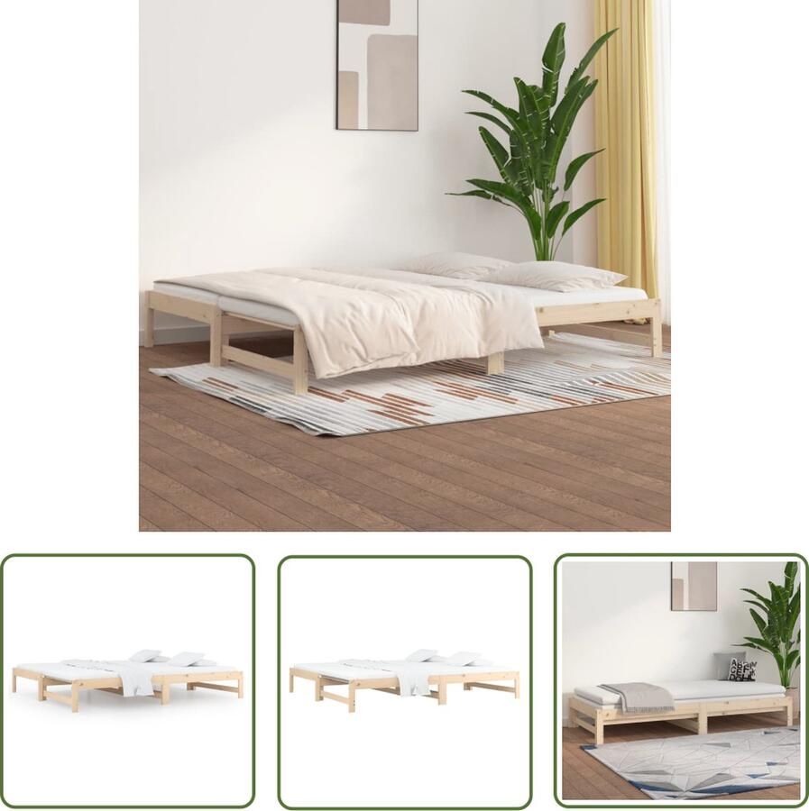 The Living Store Slaapbank Grenenhout Uitschuifbaar 205.5 x 161 x 30 cm Geschikt voor 80 x 200 cm Matras Slaapbank Grenenhouten Bed Daybed Stapelbare Bed Tweepersoonsbed