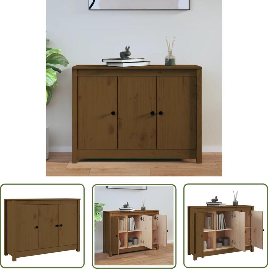 VidaXL Dressoir 100x35x74 cm massief grenenhout honingbruin Dressoir Grenenhouten Dressoir Honignbruin Dressoir Vintage Dressoir Landelijk Dressoir