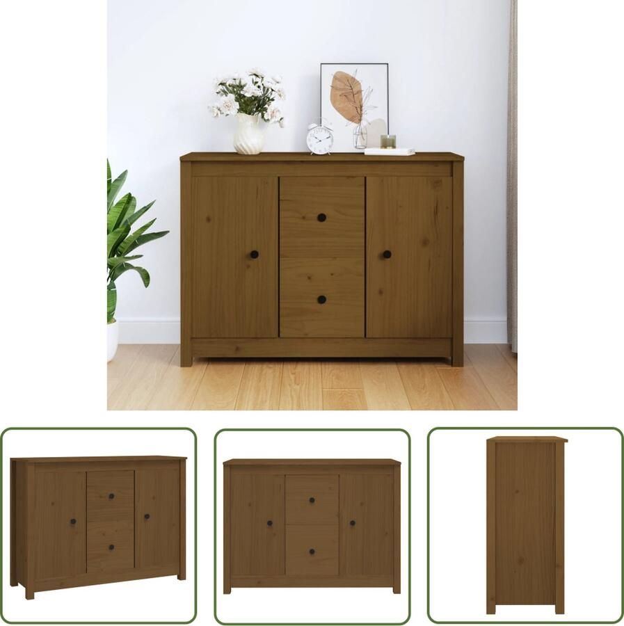 VidaXL Dressoir 100x35x74 cm massief grenenhout honingbruin Dressoir Grenenhouten Dressoir Honinginbruin Dressoir Vintage Dressoir Landelijk Dressoir
