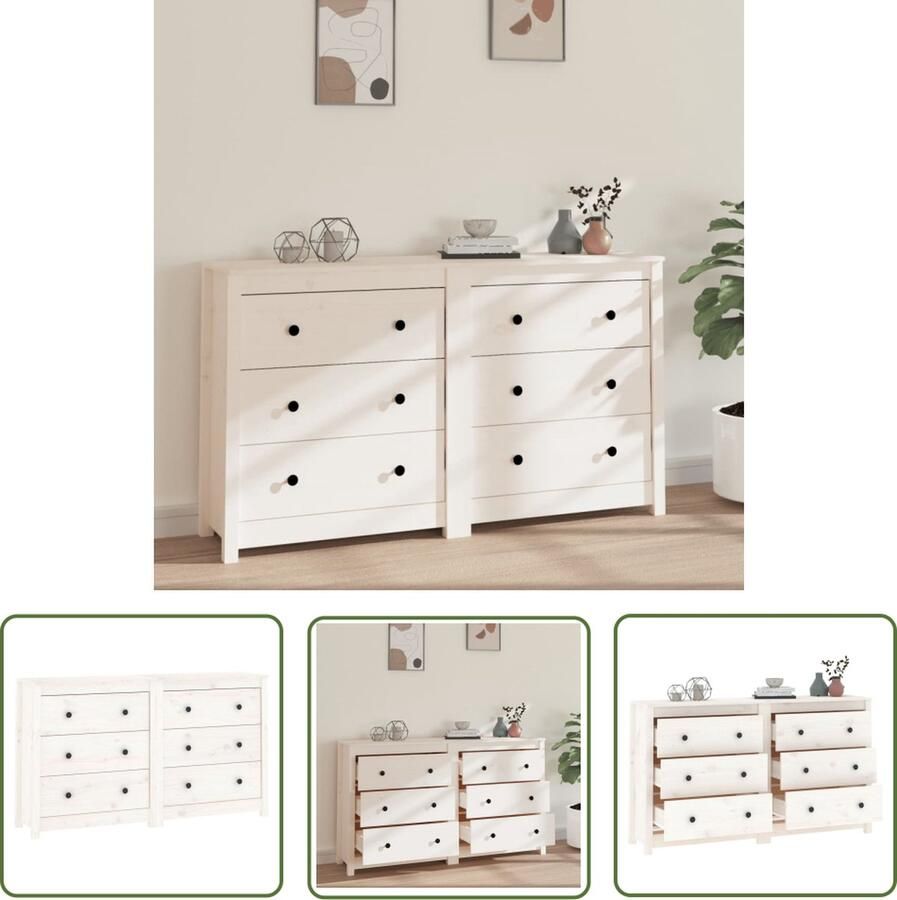 The Living Store Dressoir 140x35x80 cm massief grenenhout wit Dressoir Massief Hout Grenenhout Wit Dressoir Vintage Dressoir