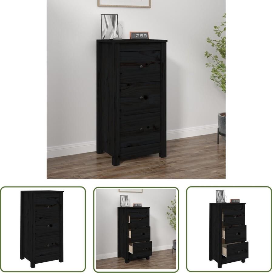 VidaXL Dressoir 40x35x80 cm massief grenenhout zwart Dressoir Grenenhouten Dressoir Vintage Dressoir Landelijke Dressoir Salontafel - Foto 3