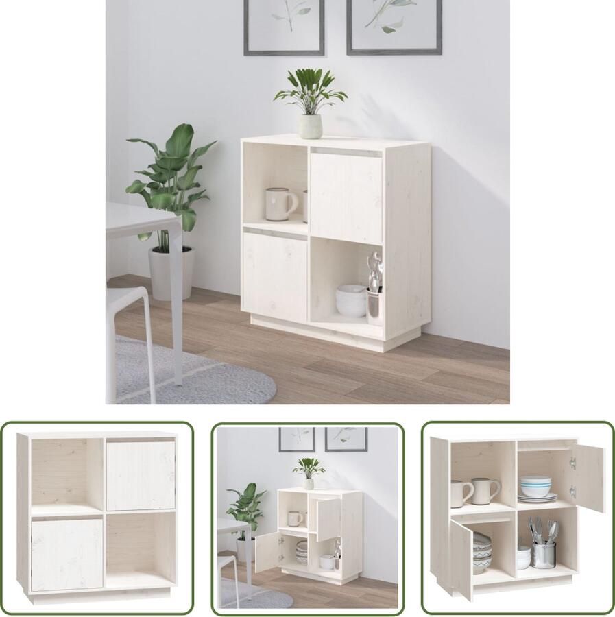 VidaXL Dressoir 74x35x80 cm massief grenenhout wit Dressoir Grenenhouten Dressoir Wit Dressoir Vintage Dressoir Landelijk Dressoir