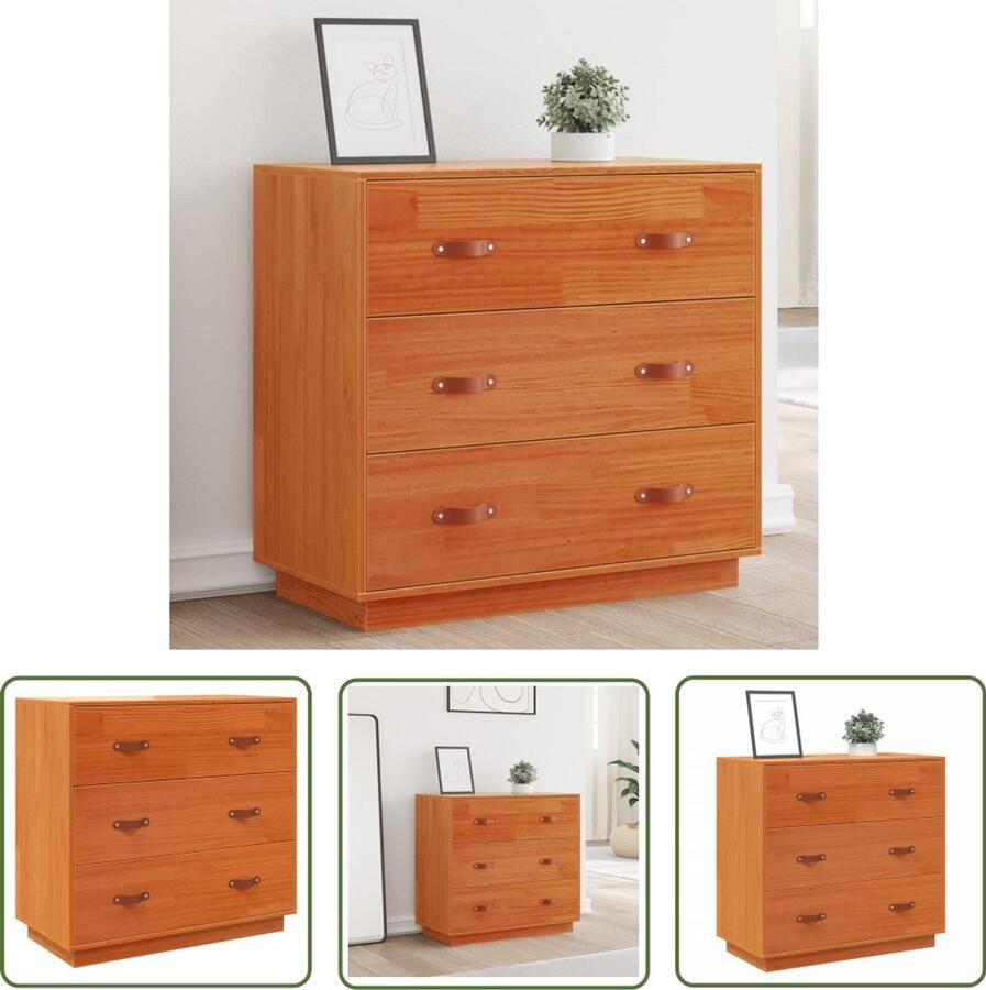 The Living Store Dressoir 80x40x75 cm massief grenenhout wasbruin Dressoir Massief Hout Grenenhouten Kast Vintage Dressoir Landelijk Dressoir