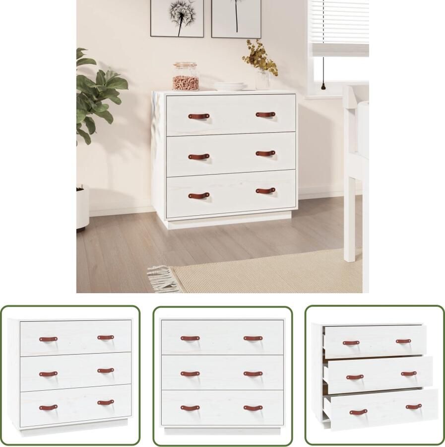 VidaXL Dressoir 80x40x75 cm massief grenenhout wit Dressoir Grenenhouten Dressoir Wit Dressoir Vintage Dressoir Landelijk Dressoir