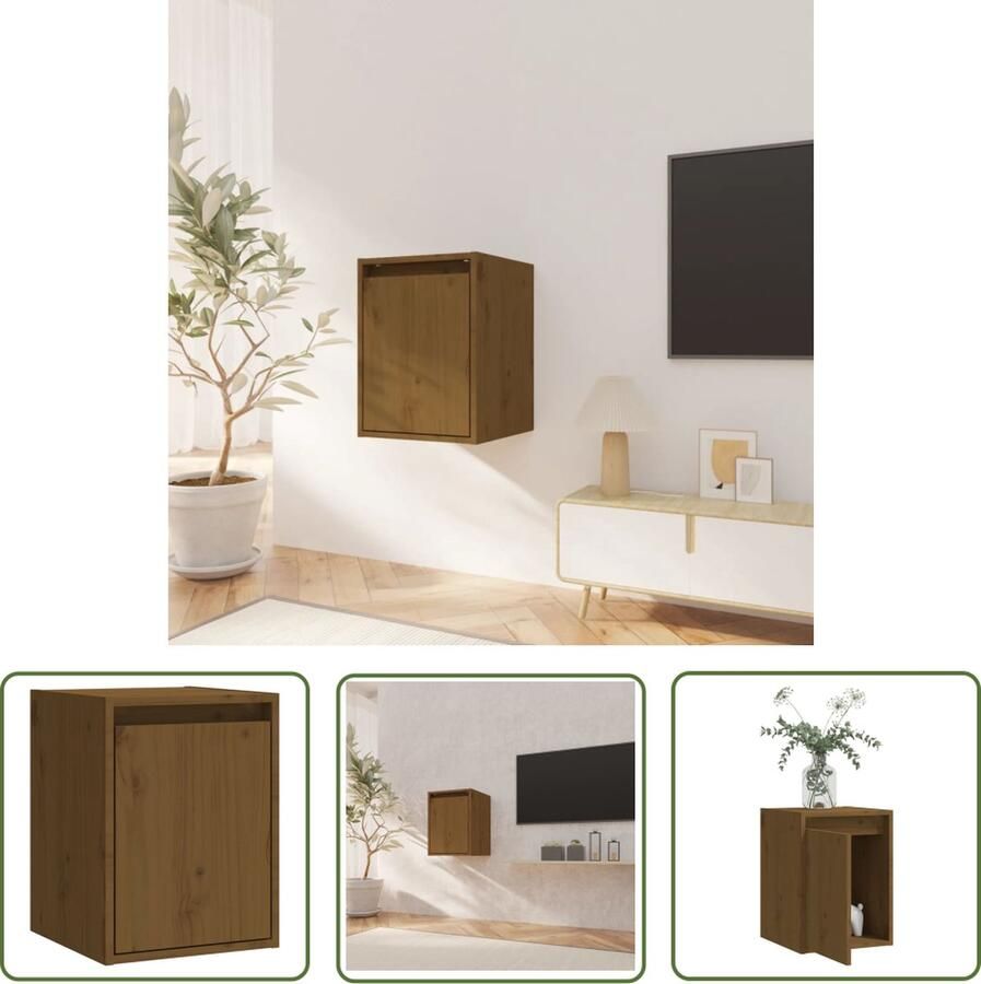 The Living Store Wandkast 30x30x40 cm massief grenenhout honingbruin Zwevende Kast Wandkast Hout Kast Grenenhout Kast Honigbruine Kast