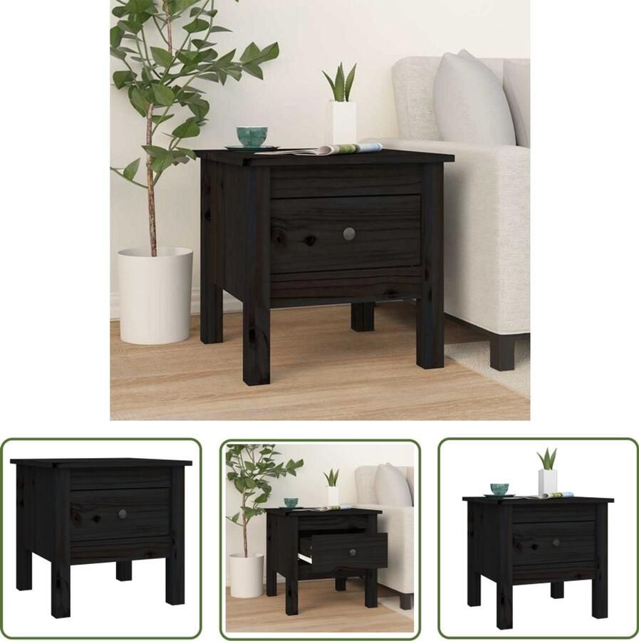 The Living Store Bijzettafel Massief grenenhout 40 x 40 x 39 cm zwart Bijzettafel Grenenhouten Meubilair Zwarte Bijzet Tafels Salontafel Nachtkastje - Foto 2