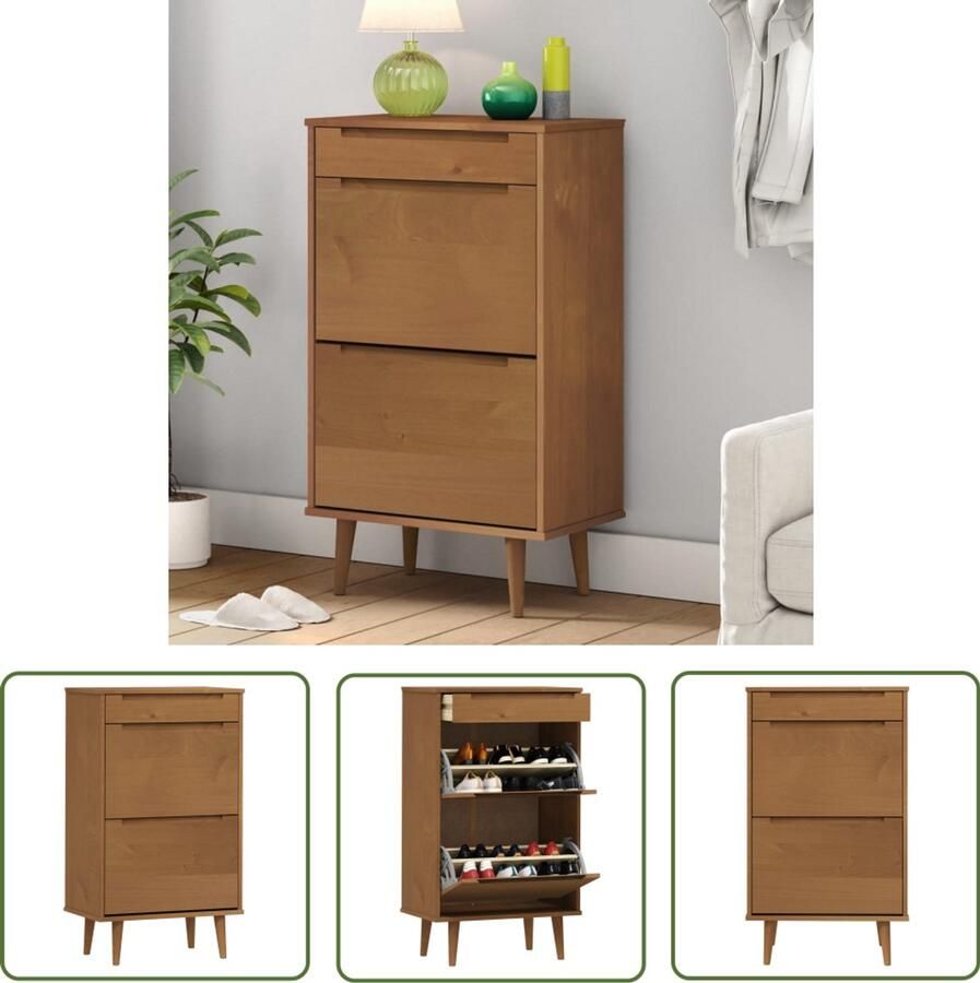 The Living Store Schoenenkast MOLDE 59 5x35x103 cm massief grenenhout bruin Schoenenkast Grenenhouten Schoenenkast Vintage Schoenenkast Schoenenopbergers Entreemeubilair