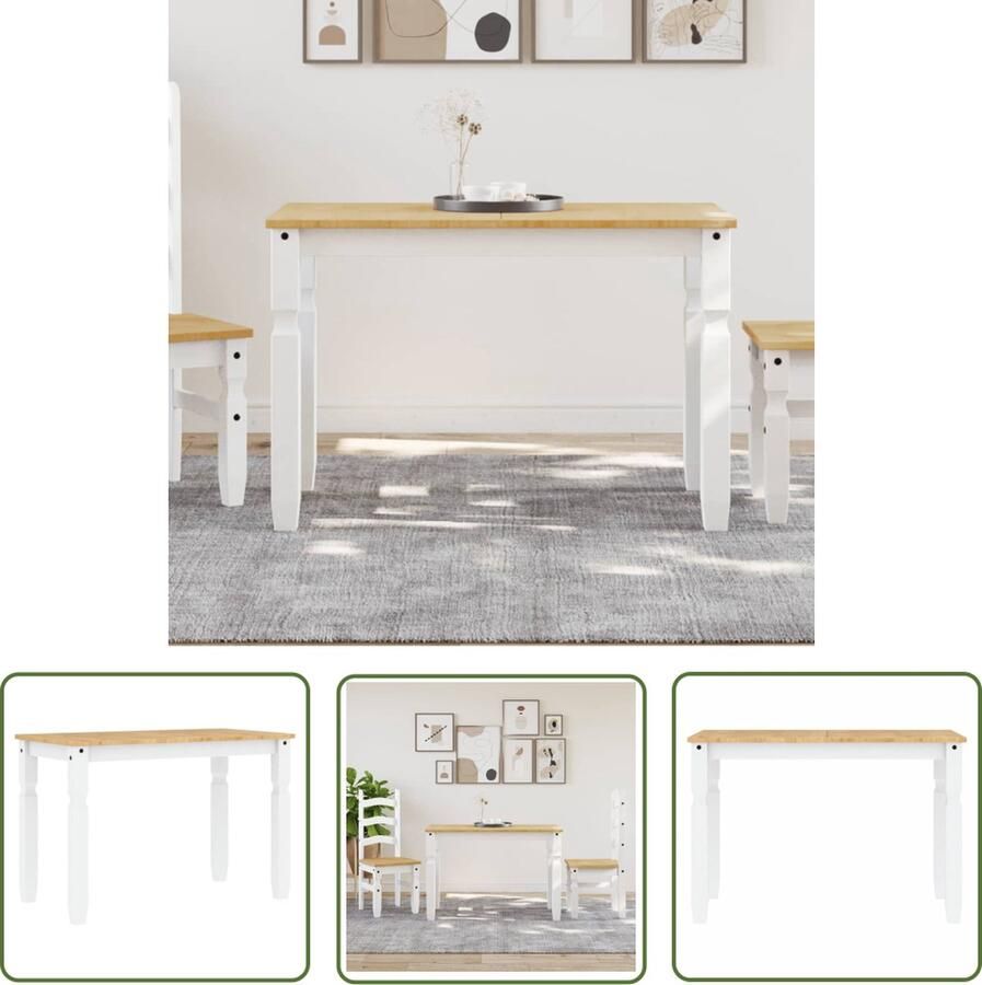 VidaXL Grenenhouten Tafel Eetkamertafel Eettafel Corona 112x60x75 cm massief grenenhout wit Witte Eettafel Landelijke Eettafel Compacte Eettafel