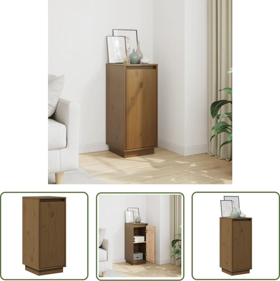 The Living Store Dressoir 31 5x34x75 cm massief grenenhout honingbruin Bijzettafel Houtmeubilair Salontafel Opbergkast Honingbruine Kast
