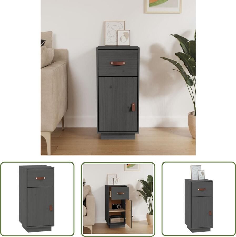 The Living Store Dressoir 34x40x75 cm massief grenenhout grijs Dressoir Kast Grenoblehouten Meubels Vintage Dressoirs Landelijke Meubels