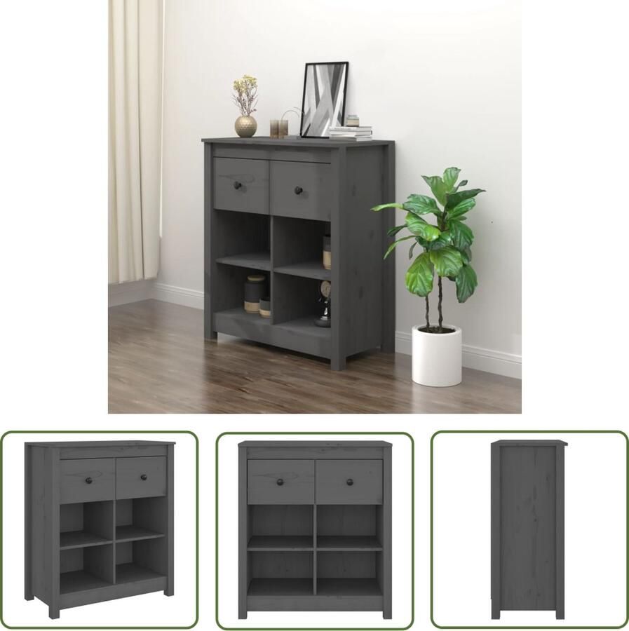 The Living Store Dressoir 70x35x80 cm massief grenenhout grijs Dressoir Houten Dressoir Grenoble Hout Vintage Dressoir Salontafel - Foto 2