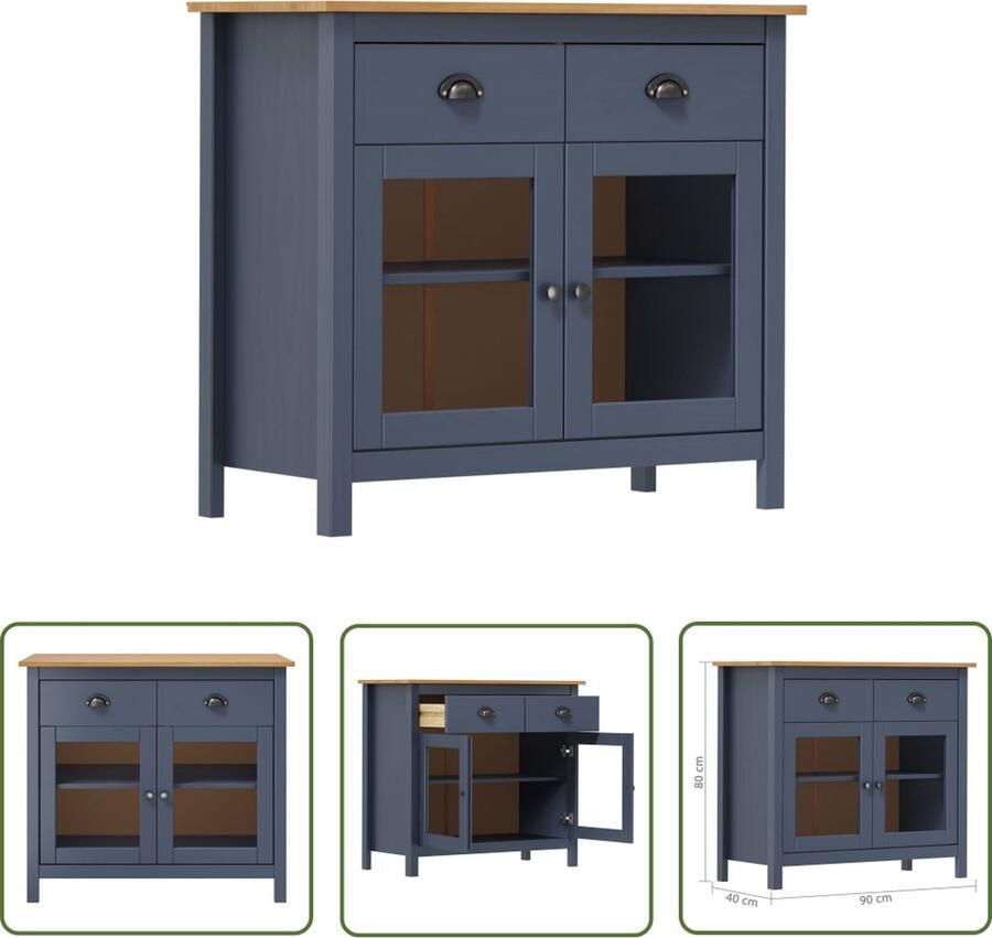 VidaXL Dressoir Hill Range 90x40x80 cm massief grenenhout grijs Dressoir Grenoble Hout Grijze Kast Vintage Dressoir Salontafel
