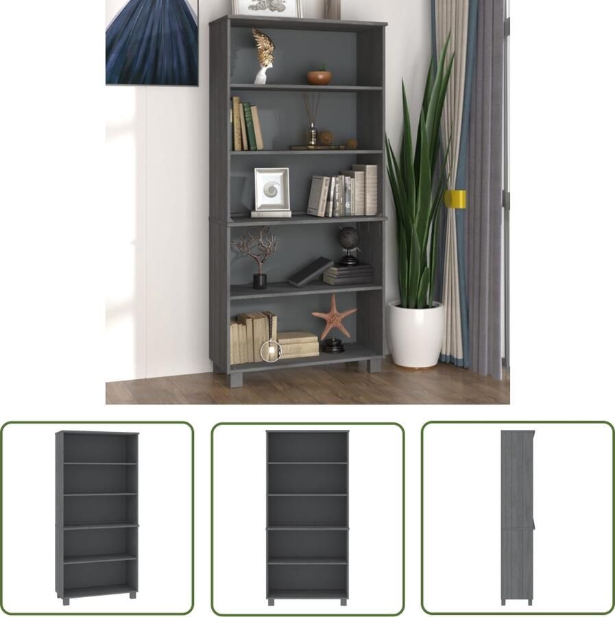 The Living Store Hoge kast HAMAR massief grenenhout donkergrijs Houten Kast Donkere Kast Grenoble Hout Opslagkast Buffetkast