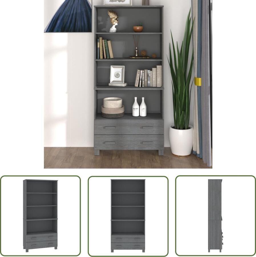 VidaXL Grenoble Hout Hoge Kast Hoge kast HAMAR massief grenenhout donkergrijs Grijze Kast Vintage Kast Opslagoplossing