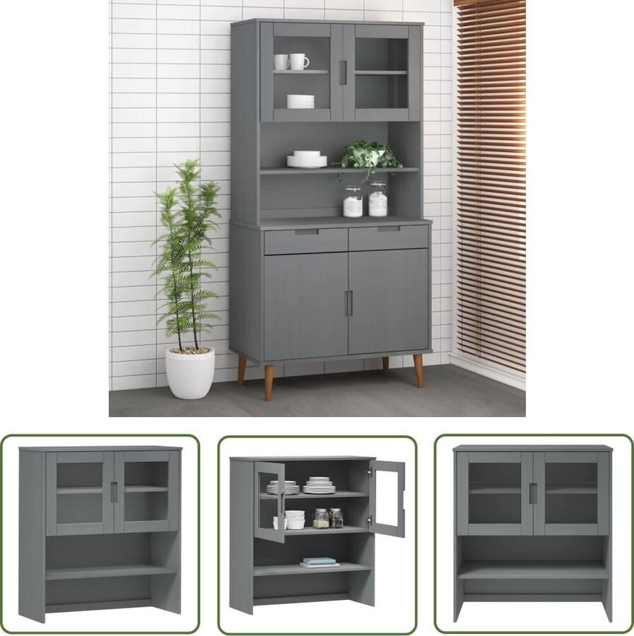 The Living Store Opzetkast MOLDE 90x35x100 cm massief grenenhout grijs Opzetkast Houten Kast Grensenvloeren Vintage Kast Salontafel