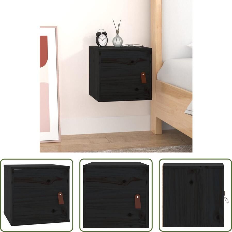 The Living Store Wandkast 31 5x30x30 cm massief grenenhout zwart Wandkast Houten Kast Grenoble Hout Opbergkast Zwarte Kast