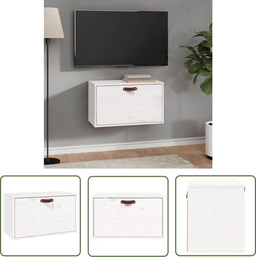 The Living Store Wandkast 60x30x35 cm massief grenenhout wit Wandkast Grenoble Hout Opbergkast Salontafel Livingroom Meubels