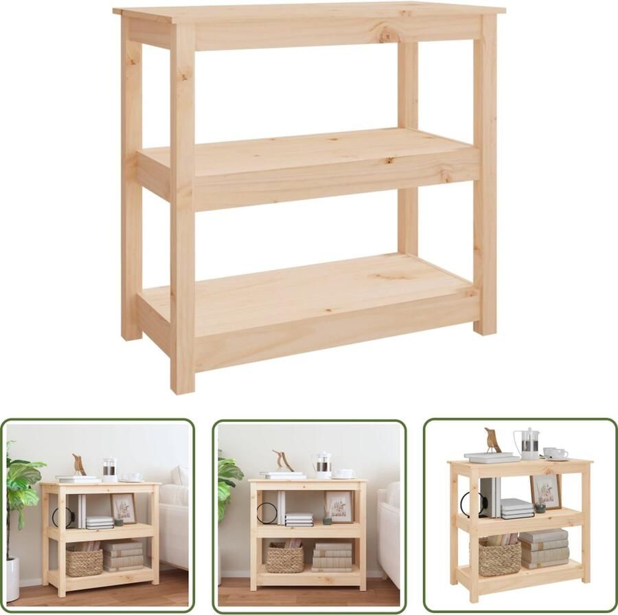 The Living Store Wandtafel Massief grenenhout 80 x 40 x 74 cm Met opbergruimte Wandtafel Grenoble Hout Salontafel Bijzettafel Opbergruimte - Foto 2