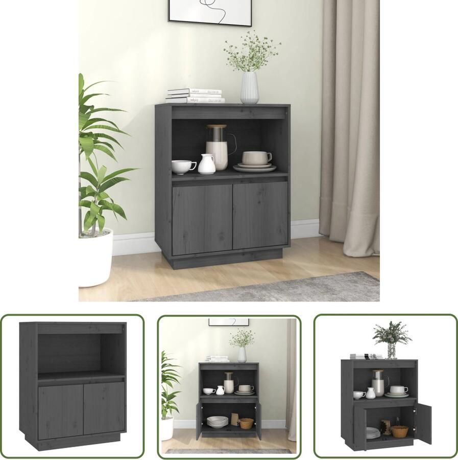 VidaXL Dressoir 60x34x75 cm massief grenenhout grijs Dressoir Grenoblehouten Dressoir Vintage Dressoir Landelijk Dressoir Salontafel