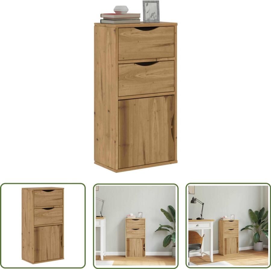 The Living Store Bijzetkast met lades 40x24x79 cm massief grenenhout Bijzettafel Houten Kast Grenshouten Meubels Vintage Meubel Opbergkast