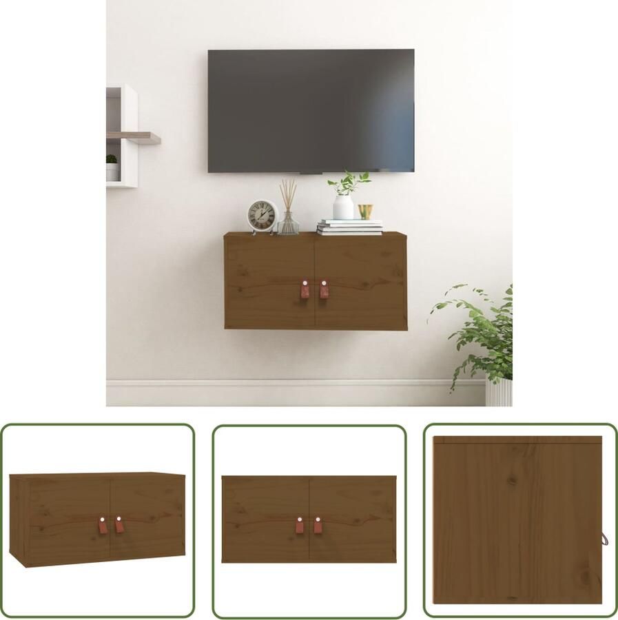 The Living Store Wandkast 60x30x30 cm massief grenenhout honingbruin Wandkast Honingbruin Grenenhout Opbergkast Kastje - Foto 2