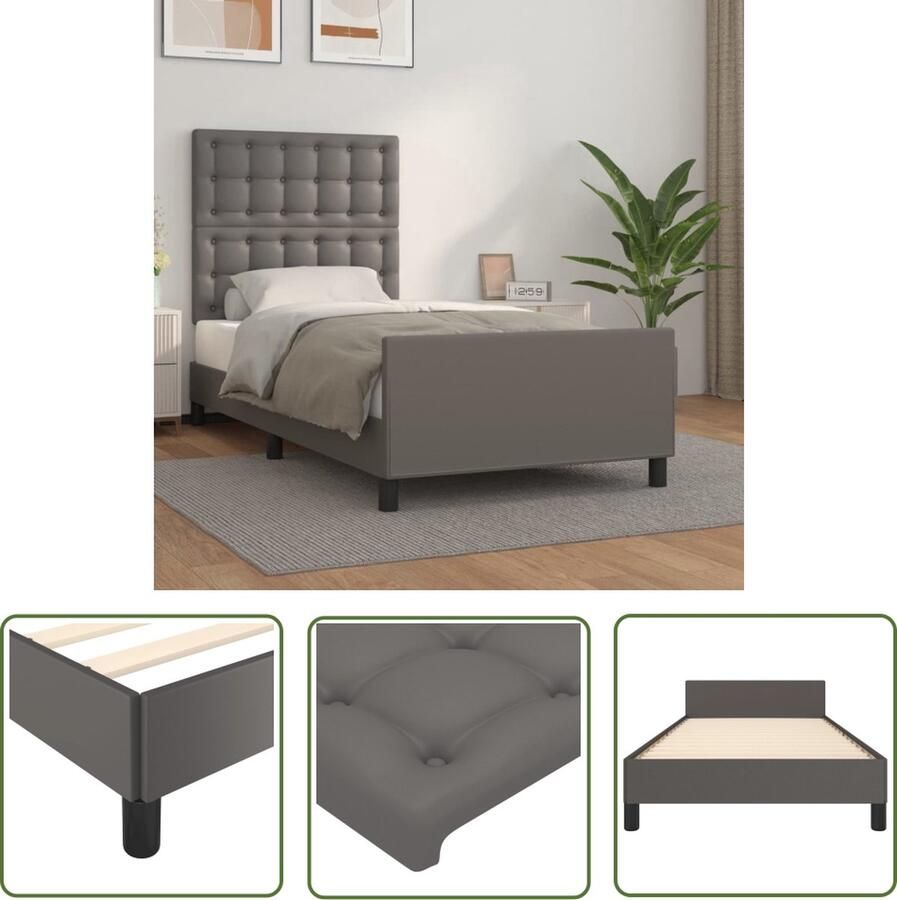 The Living Store Bedframe Grijs Kunstleer Verstelbaar Hoofdeinde Ondersteunende Poten Multiplex Lattenbodem 203x103x118 128cm Bed Frame Grijs Bed Kunstleder Bed Verstelbaar Hoofdbord Boxspring