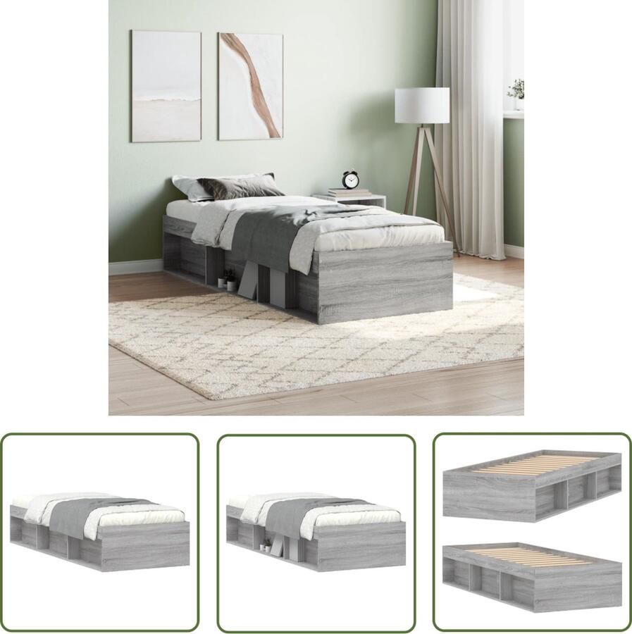 The Living Store Bedframe Houten 193 x 78 x 35 cm Grijs Sonoma Eiken Houten Bed Frame Grijs Bed Frame Modern Bed Frame Eenpersoons Bed Tweepersoons Bed
