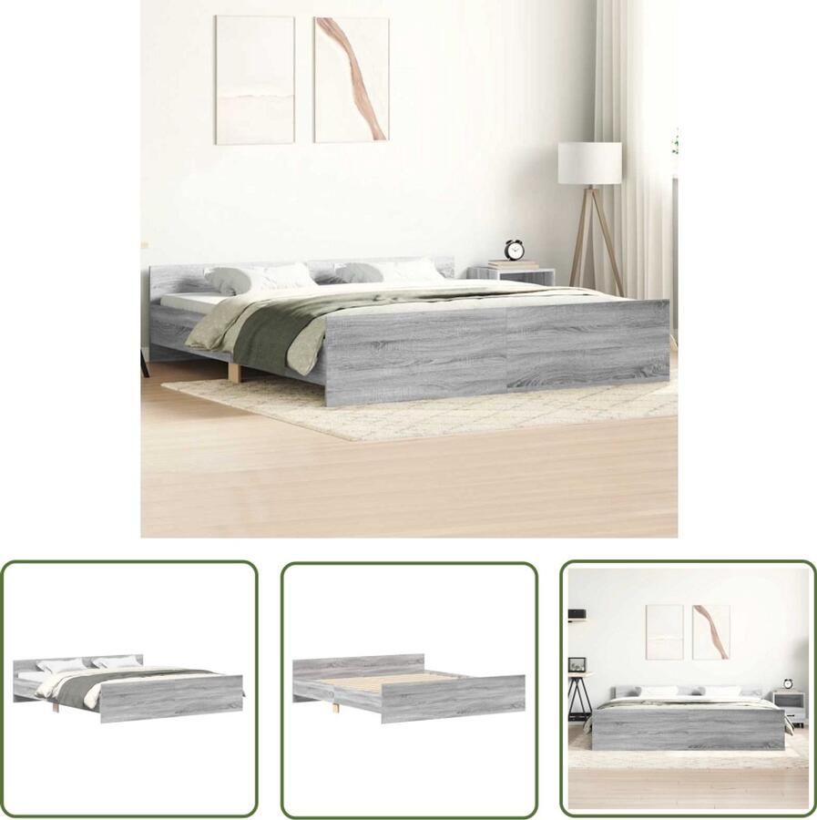 The Living Store Bedframe Houten Grijs Sonoma Eiken 203 x 163 x 50 cm Functioneel hoofd- en voeteneinde Houten Bedframe Grijs Bedframe Sonoma Eiken Bedframe Tweepersoons Bedframe Boxspring Bedframe